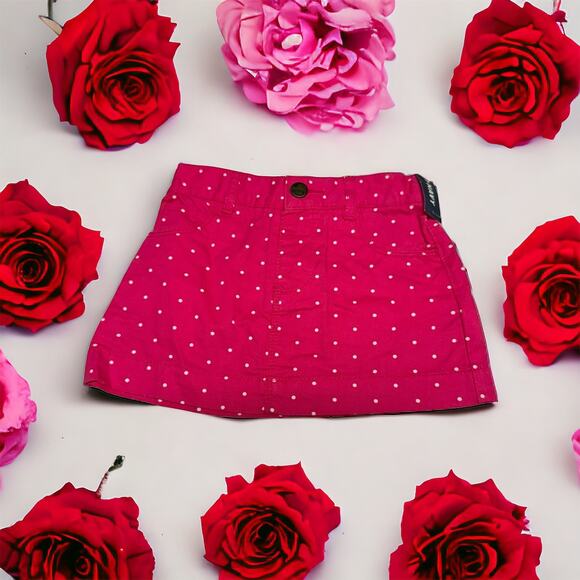 5/$35  Old Navy Girls Skirt Sz 12-18 Months Pink White Polka Dots Jean Style NEW - Picture 4 of 8